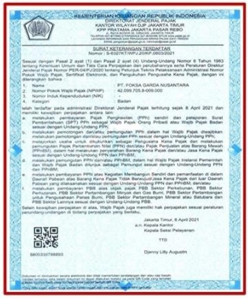 Dokumen legalitas Sertifikat Standar Kelaikan Pengamanan